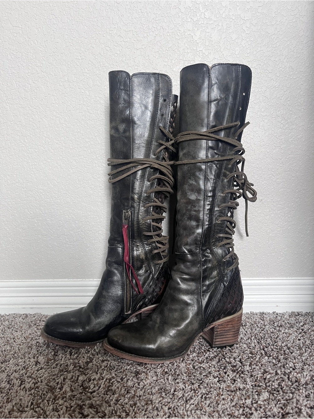 Carver (discontinued) Freebird by Steven Lace-Up Knee-High Leather Boots